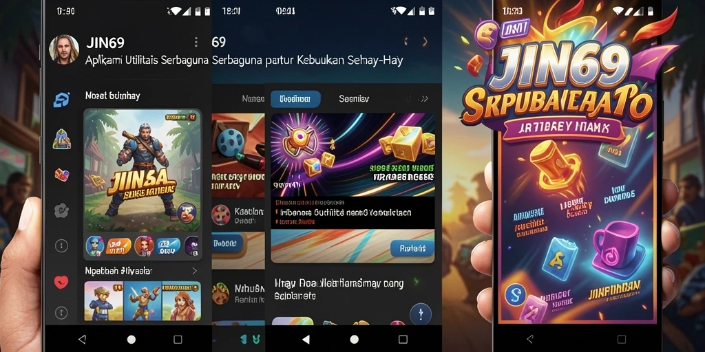 Tampilan utama aplikasi JIN69 dengan berbagai fitur utilitas.