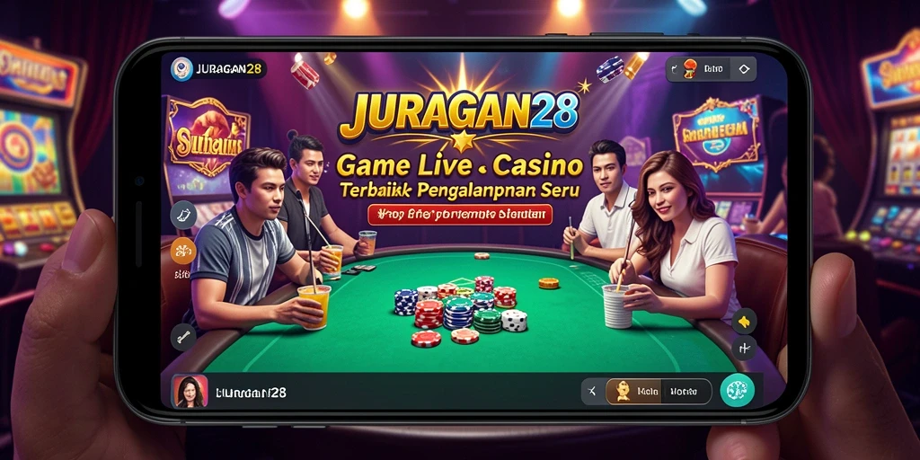 Screenshot gameplay JURAGAN28 yang menunjukkan dealer langsung dan meja permainan.