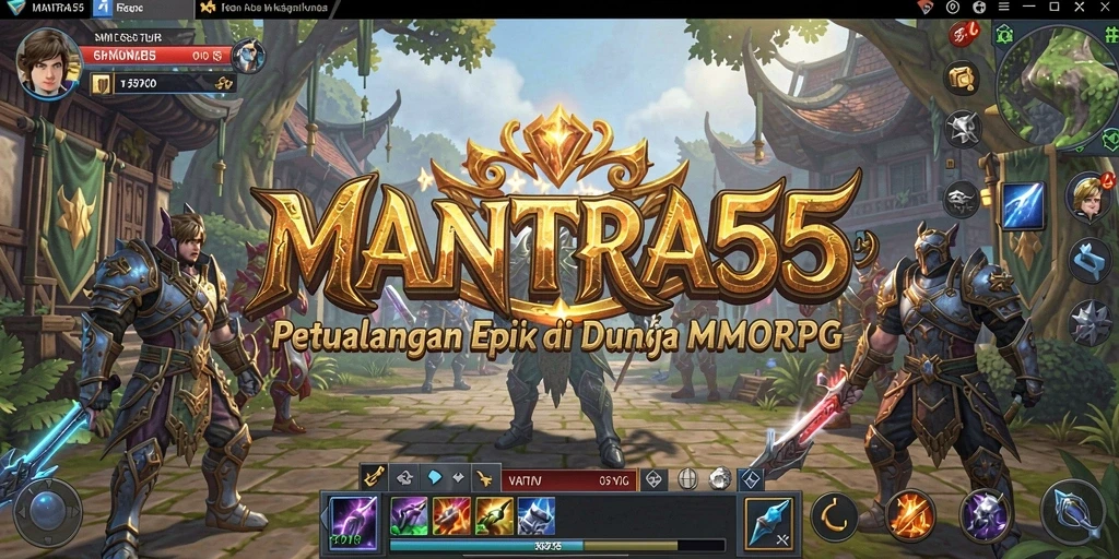 Screenshot gameplay <strong>MANTRA55</strong> dengan aksi pertempuran epik di dunia fantasi.
