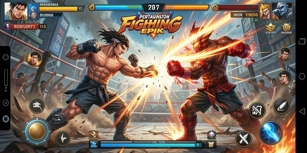 Tampilan gameplay RR789 dengan pertarungan spektakuler.